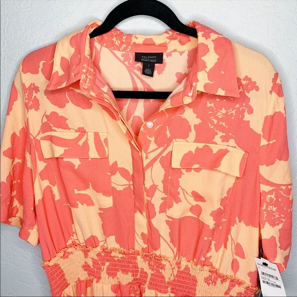 Halogen x Atlantic-Pacific NWT Floral Dress Large Coral Smocked Utility Tropical - Picture 5 of 16